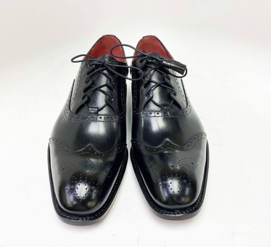 Ugo Vasare Stephen Burnished Calfskin Lace-Up Spectator Oxford Black | Lace-Ups