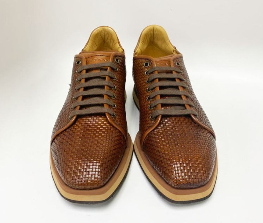 Mezlan Mezlan Woven Calfskin Lace-Up Sneaker Cognac | Sneakers