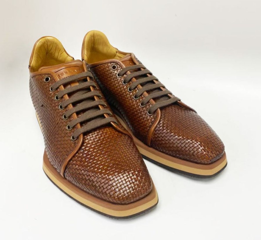 Mezlan Mezlan Woven Calfskin Lace-Up Sneaker Cognac | Sneakers