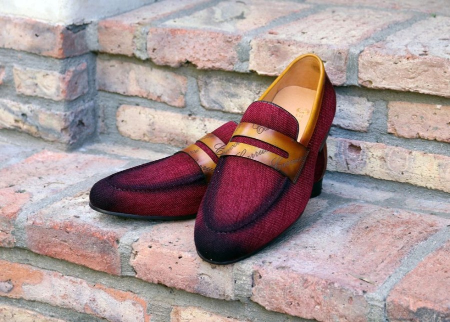 CARRUCCI Woven Canvas & Calfskin Slip-On Loafer Burgundy/Camel | Loafers