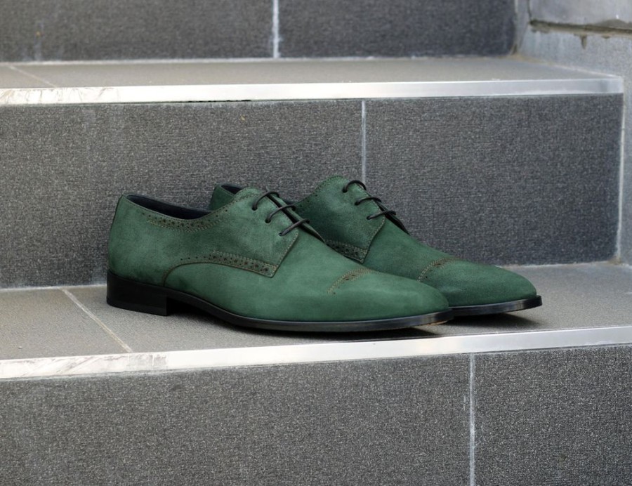 Corrente Corrente Suede Lace-Up Oxford Green | Suede