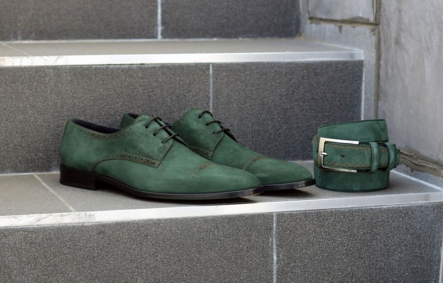 Corrente Corrente Suede Lace-Up Oxford Green | Suede