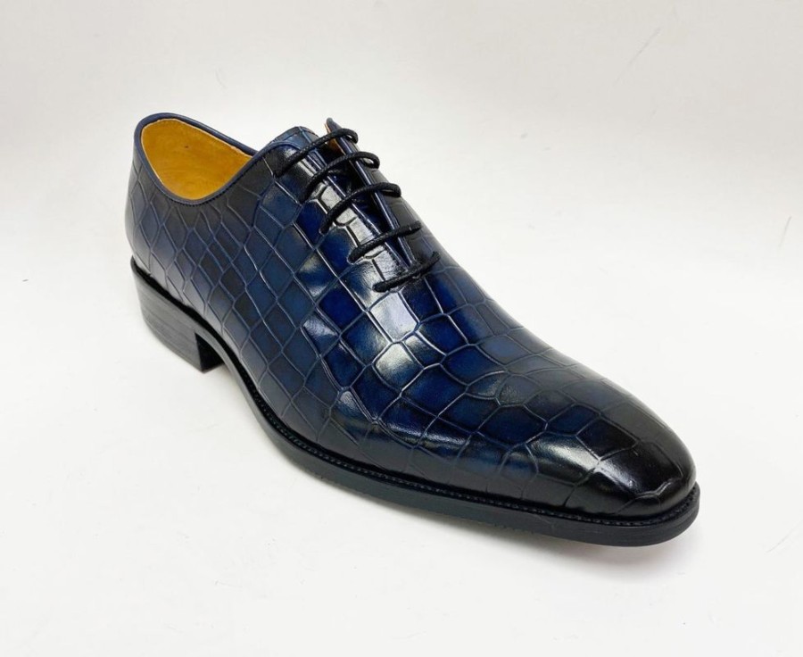 Carrucci by Maurice Crocodile Embossed Calfskin Lace-Up Oxford Navy | Lace-Ups