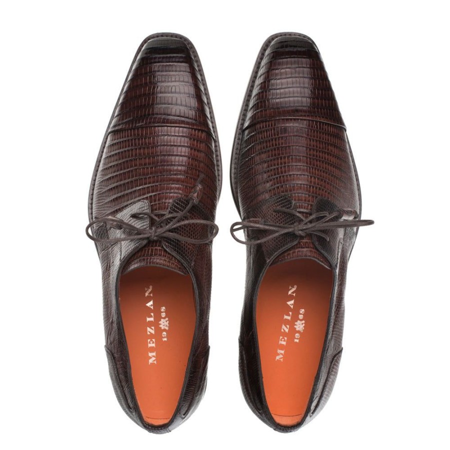 Mezlan Cap Toe Lizard Lace Up Derby Brown | Exotics