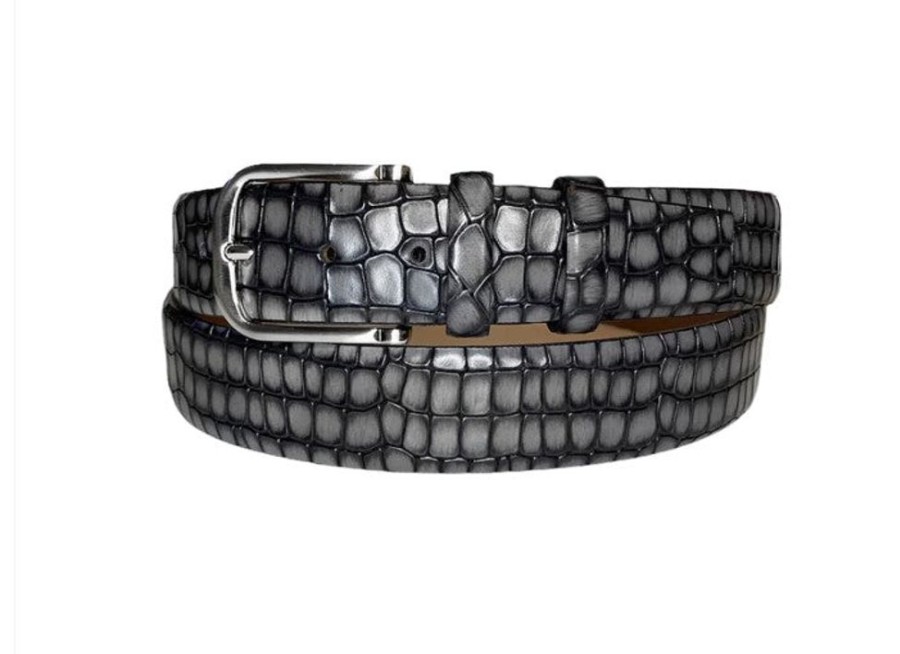 Corrente Corrente Crocodile Printed Calfskin Belt Grey | Belts