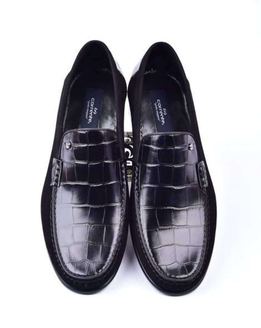 Corrente Corrente Crocodile Embossed Calfskin & Suede Loafer Black | Suede