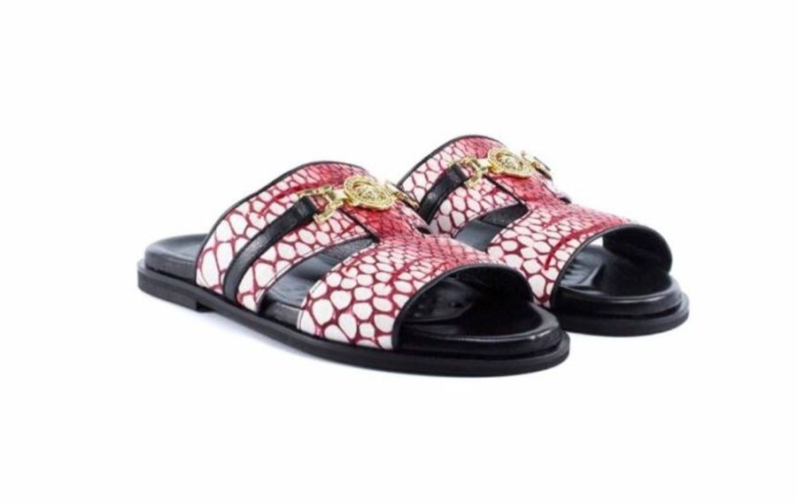 Pelle Pelle "Vinnie" Slip-On Calfskin Sandal Red/White | Sandals