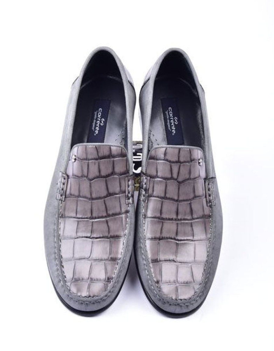 Corrente Corrente Crocodile Embossed Calfskin & Suede Loafer Grey | Suede