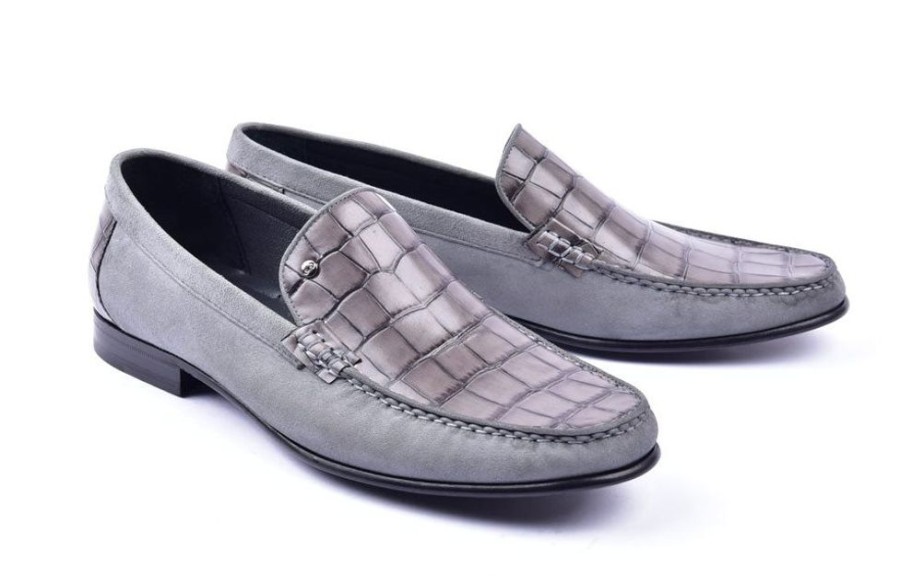 Corrente Corrente Crocodile Embossed Calfskin & Suede Loafer Grey | Suede