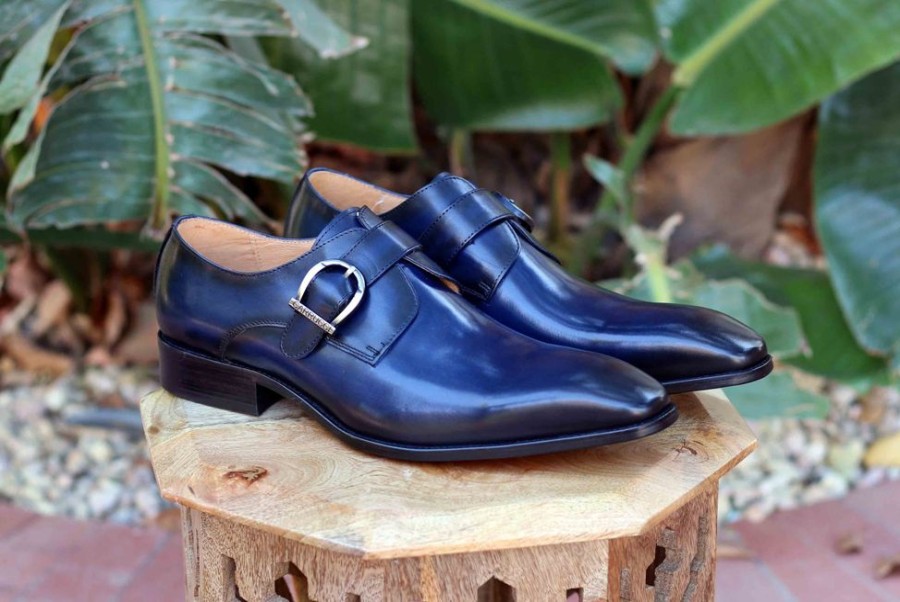 CARRUCCI Calfskin Monkstrap Navy | Monkstraps