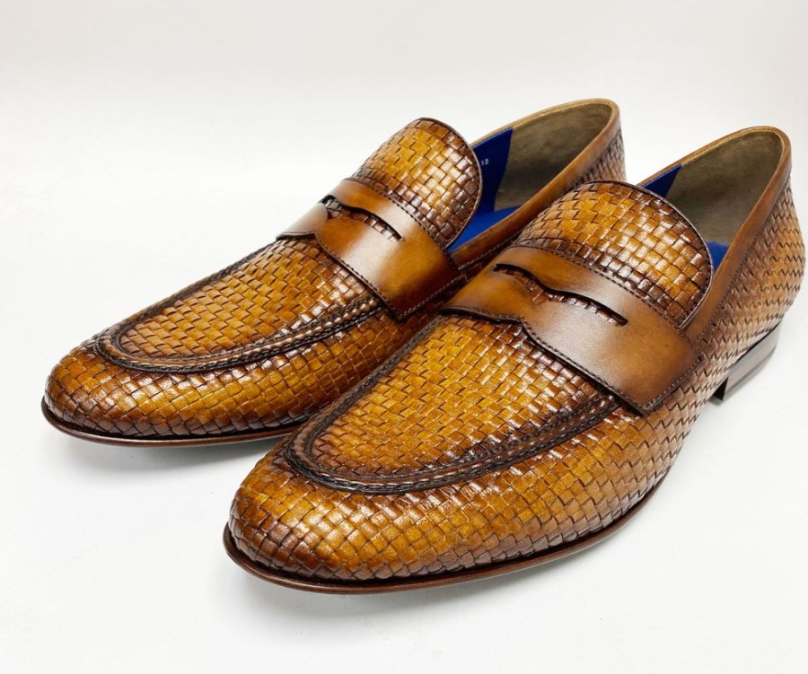 Jean Pierre Jean Pierre Woven Calfskin Penny Loafer Camel | Loafers