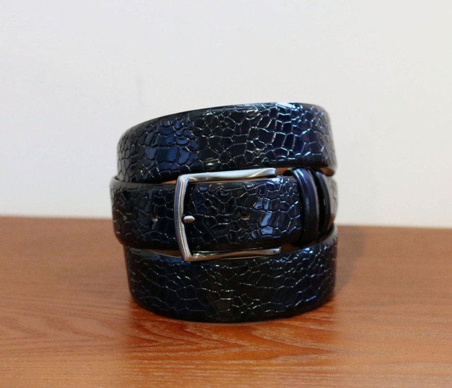 Maurice Crocodile Printed Leather Belt Blue | Belts