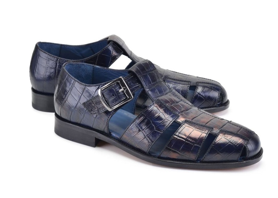 Pelle Pelle Crocodile Printed Calfskin Sandal Blue | Sandals