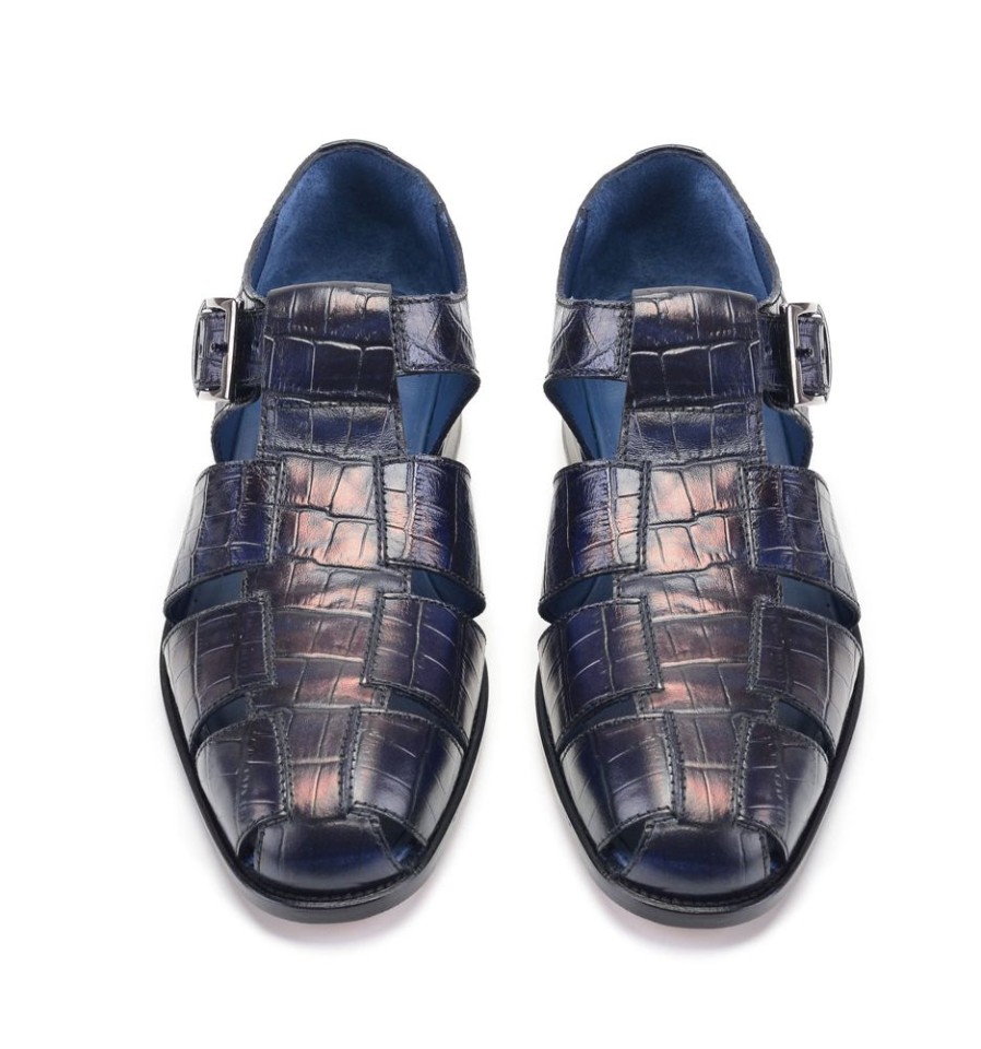 Pelle Pelle Crocodile Printed Calfskin Sandal Blue | Sandals