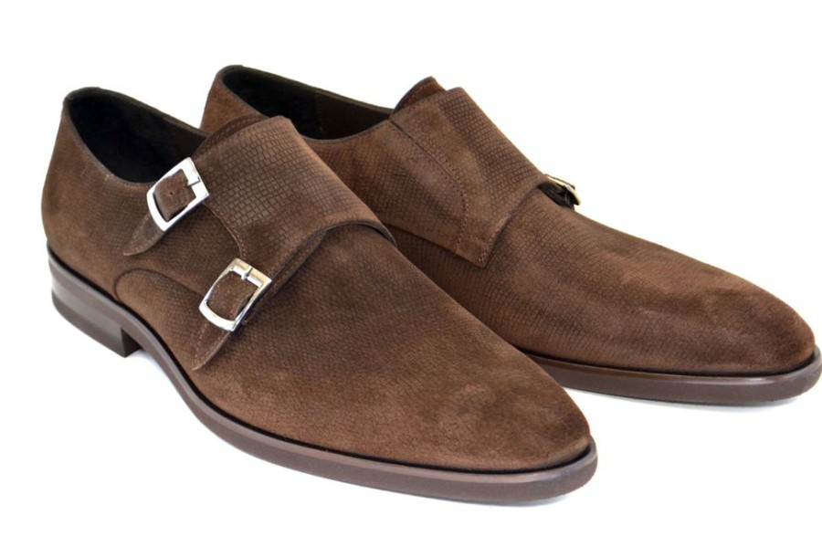 Corrente Corrente Suede Double Monkstrap Shoe Brown | Suede