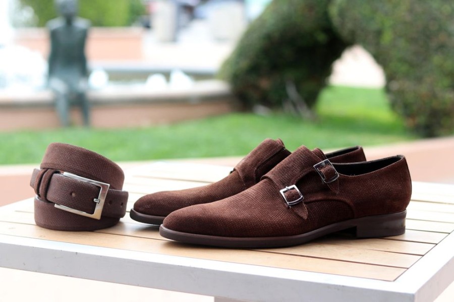 Corrente Corrente Suede Double Monkstrap Shoe Brown | Suede