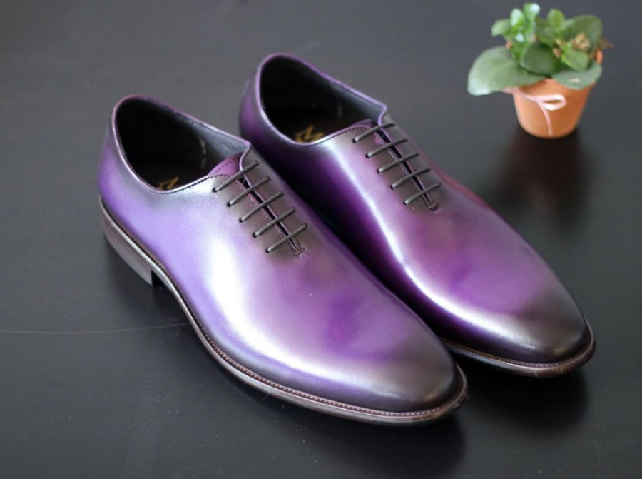 Carrucci by Maurice Burnished Calfskin Lace-Up Oxford Purple | Lace-Ups