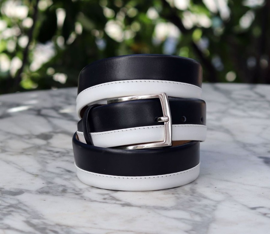 Maurice Maurice Two-Tone Leather Belt 1-Navy/White | Belts