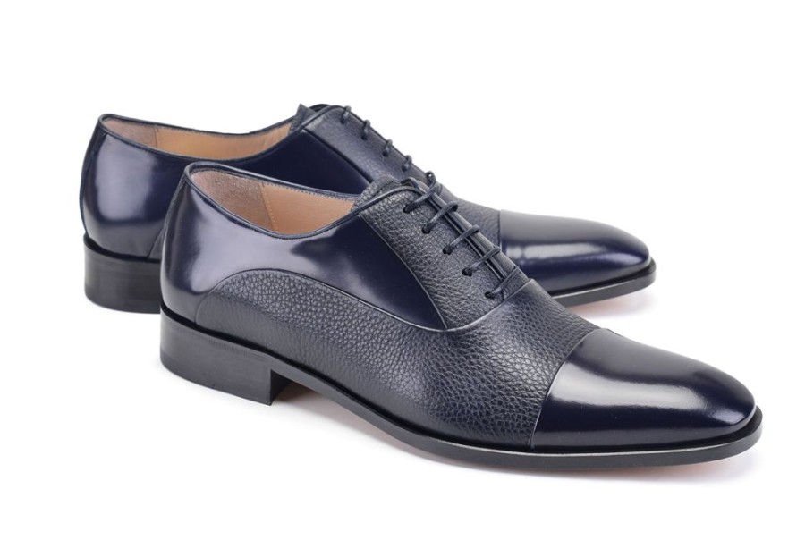 Pelle Pelle Deerskin & Polished Calfskin Lace-Up Oxford Navy | Lace-Ups