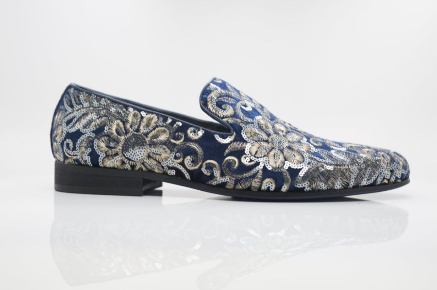 CARRUCCI Embroidered Velvet Slip-On Loafer Sapphire | Formal