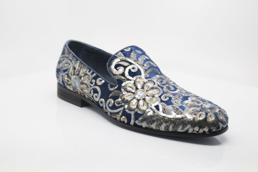 CARRUCCI Embroidered Velvet Slip-On Loafer Sapphire | Formal