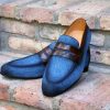 CARRUCCI Woven Canvas & Calfskin Slip-On Loafer Blue/Brown | Loafers