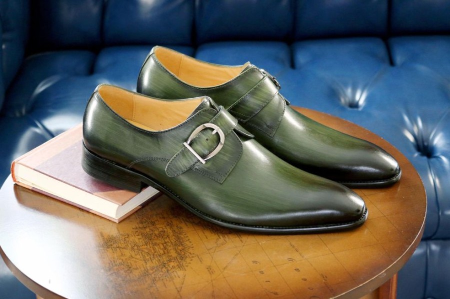 CARRUCCI Calfskin Monkstrap Olive | Monkstraps