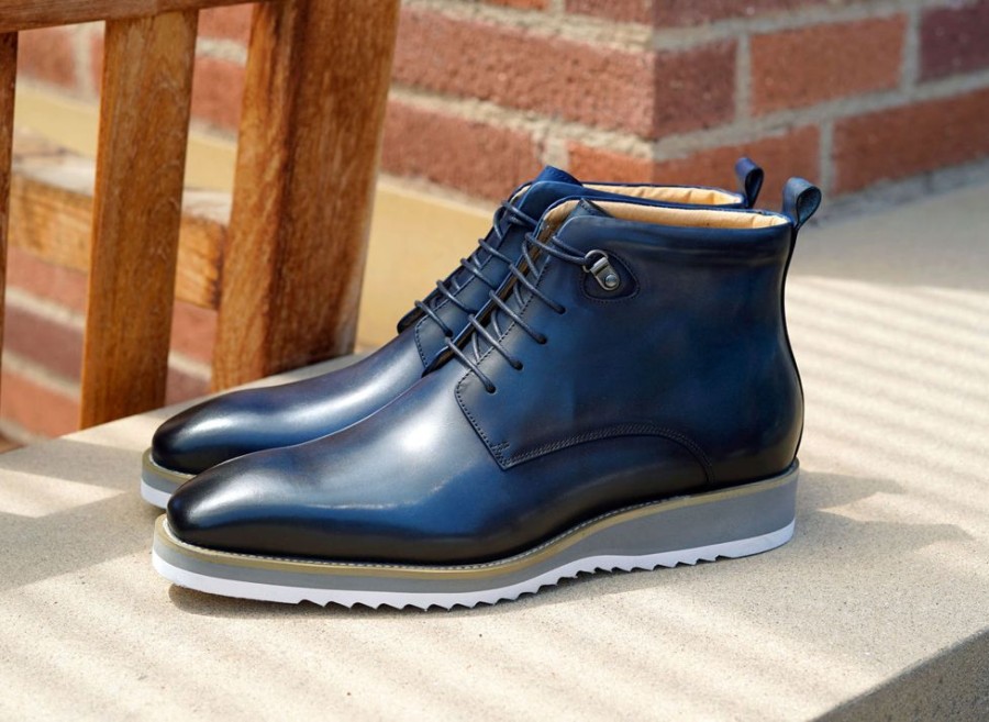 Maurice Burnished Calfskin Lace-Up Boot Navy | Boots