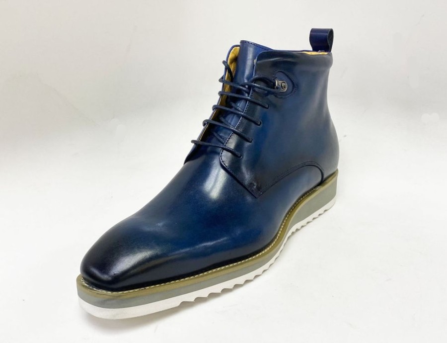 Maurice Burnished Calfskin Lace-Up Boot Navy | Boots