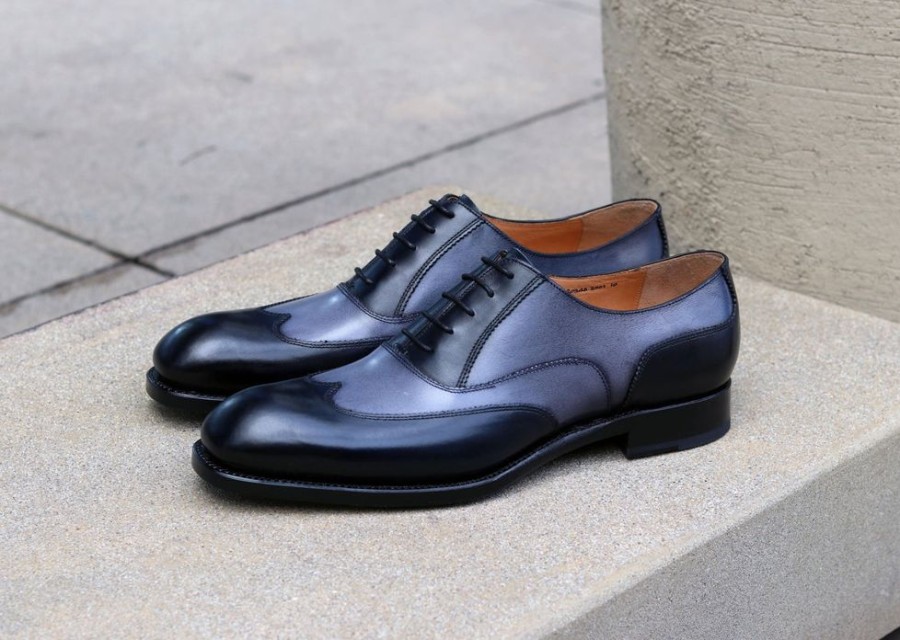 Ugo Vasare Burnished Calfskin Wingtip Oxford Navy/Grey | Lace-Ups